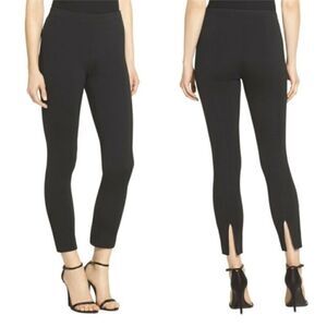 ST JOHN Alexa Milano Knit Slim Leg Ankle Slit Pants Sz 6 Caviar Black
